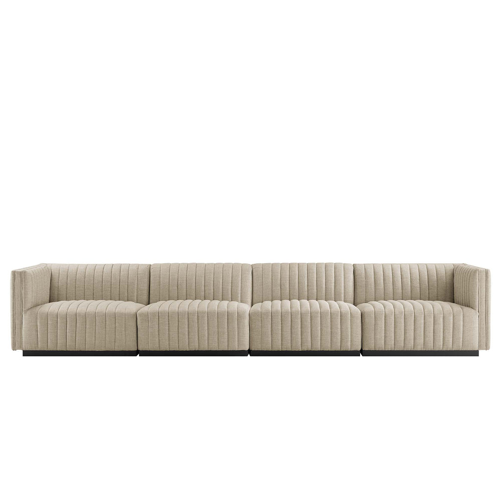 Conjure 4-Piece Channel Tufted Upholstered Fabric Sofa - Black Beige