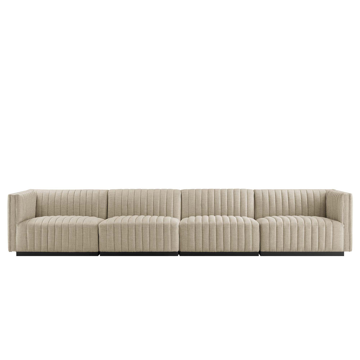Conjure 4-Piece Channel Tufted Upholstered Fabric Sofa - Black Beige