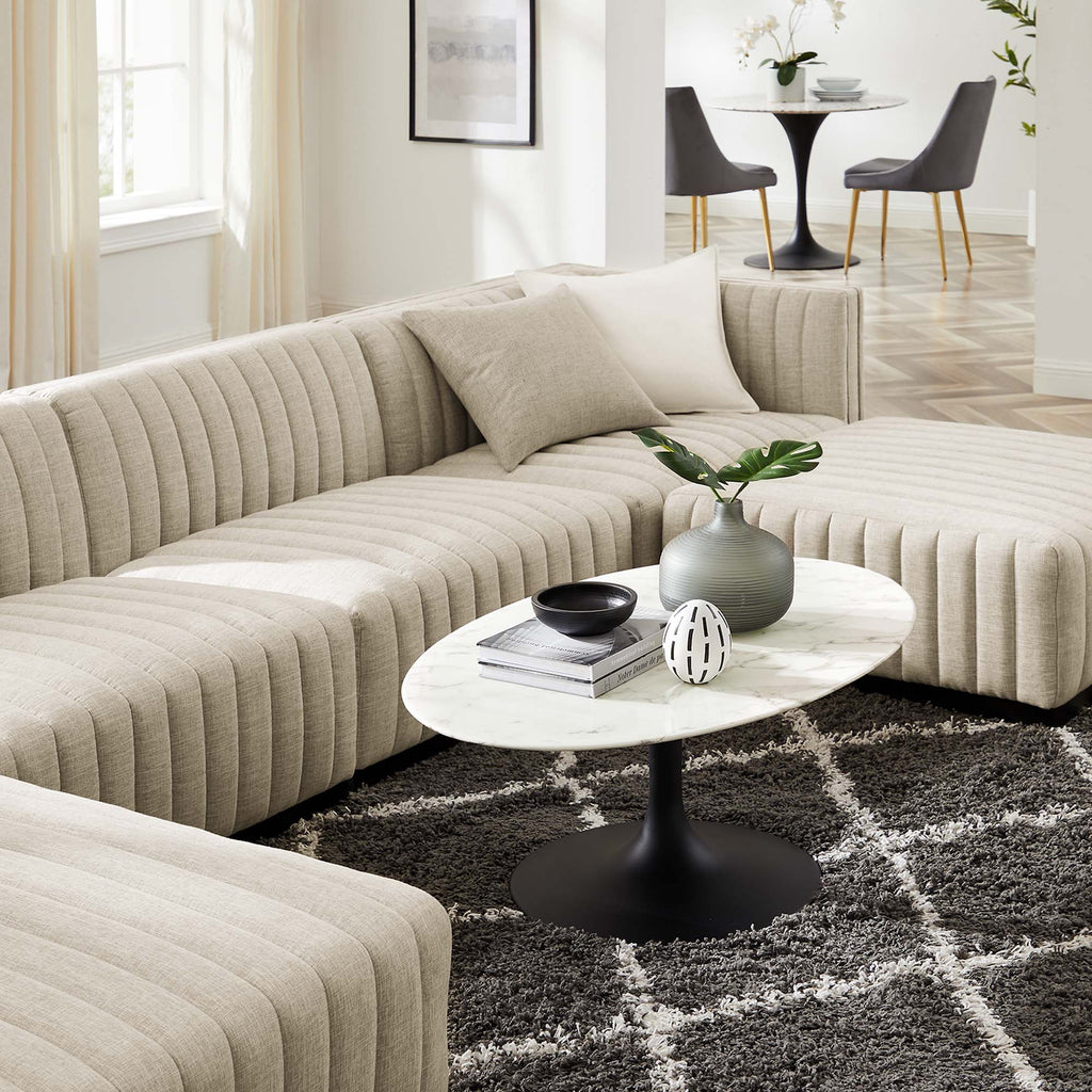 Conjure 6-Piece Channel Tufted Upholstered Fabric Sectional Sofa - Black Beige