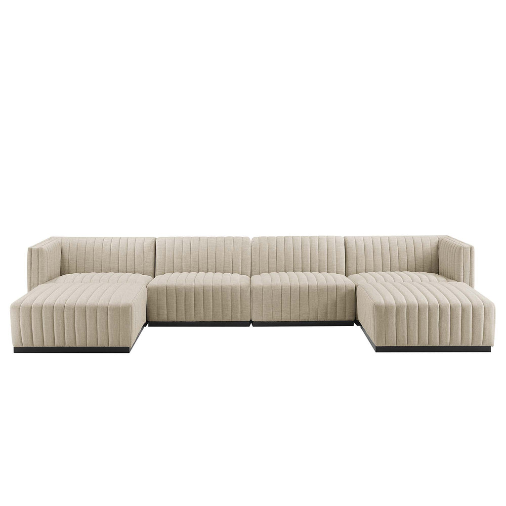 Conjure 6-Piece Channel Tufted Upholstered Fabric Sectional Sofa - Black Beige