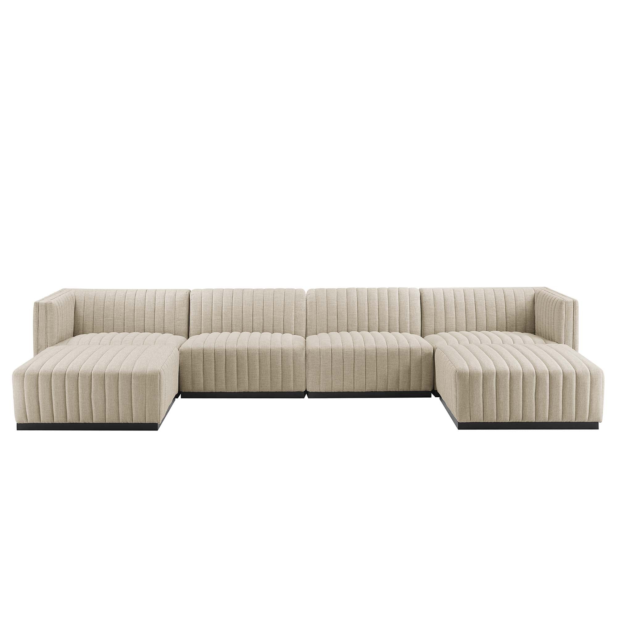 Conjure 6-Piece Channel Tufted Upholstered Fabric Sectional Sofa - Black Beige