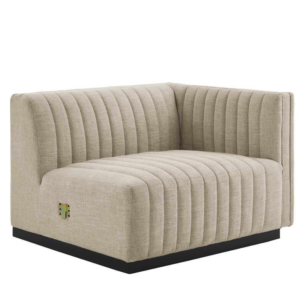 Conjure 6-Piece Channel Tufted Upholstered Fabric Sectional Sofa - Black Beige