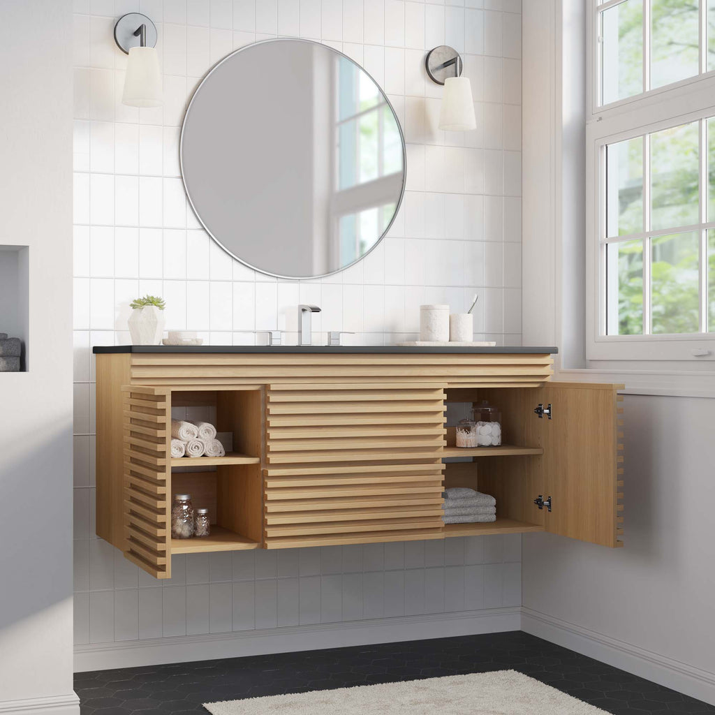 Render 48" Wall-Mount Bathroom Vanity - Oak Black