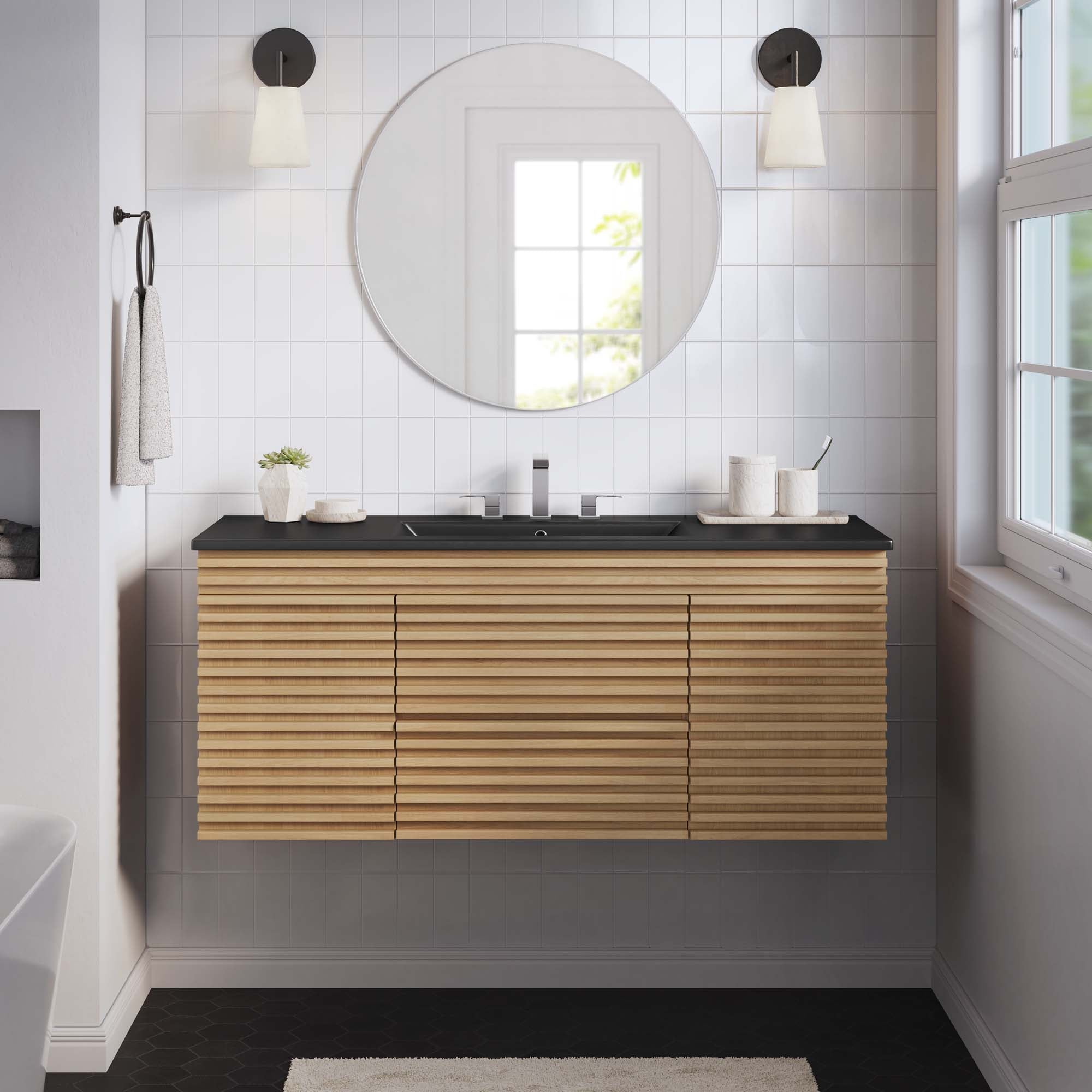 Render 48" Wall-Mount Bathroom Vanity - Oak Black