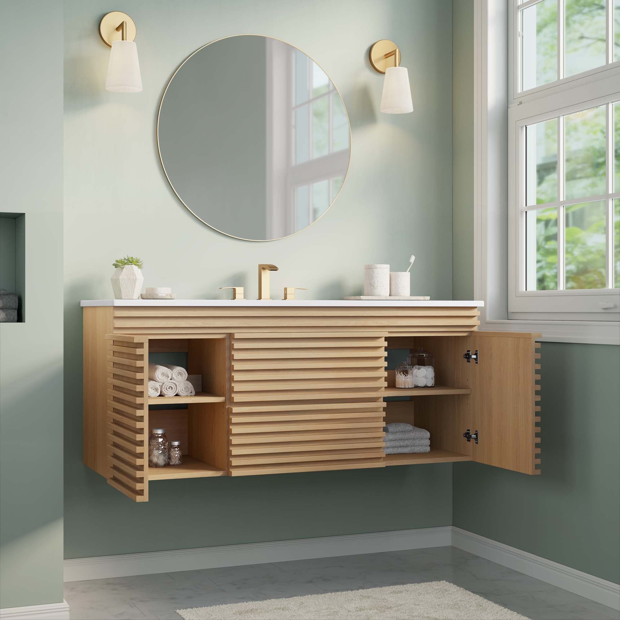 Render 48" Wall-Mount Bathroom Vanity - Oak White