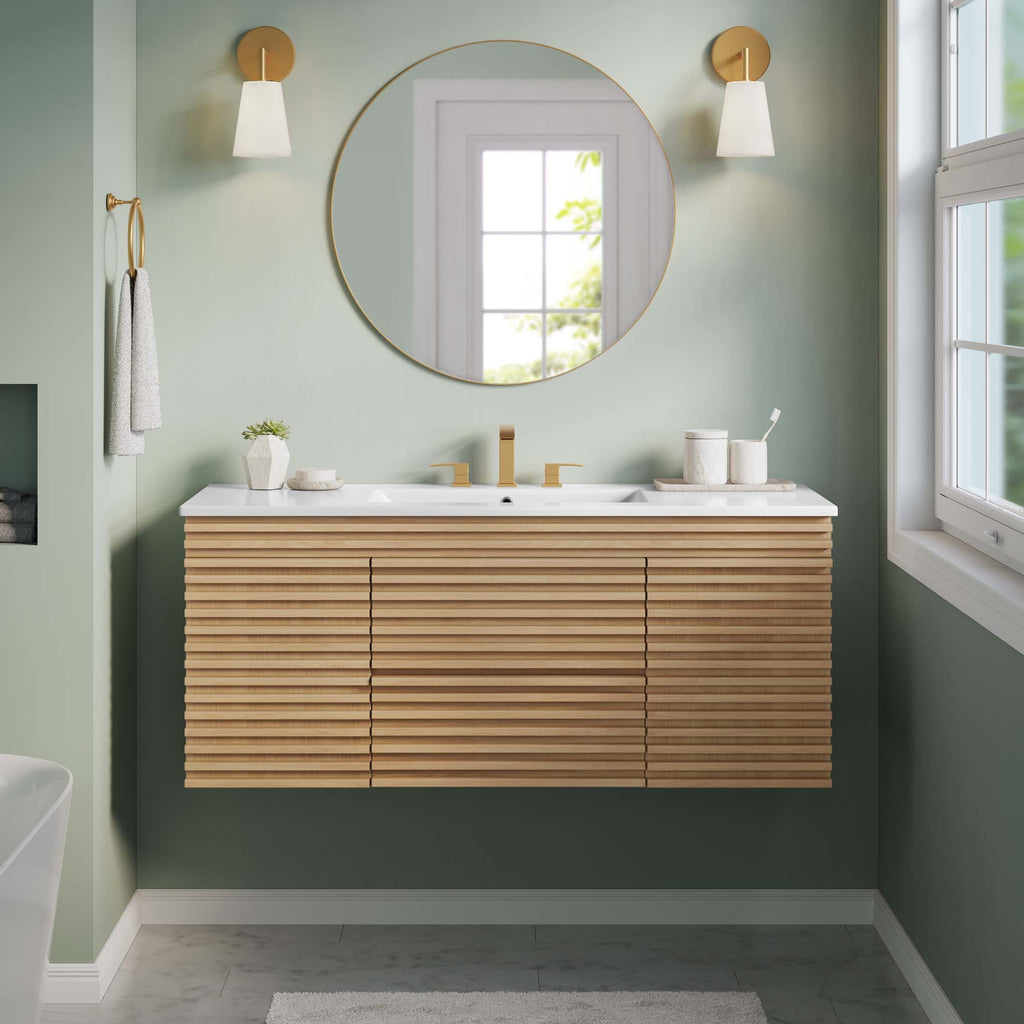 Render 48" Wall-Mount Bathroom Vanity - Oak White