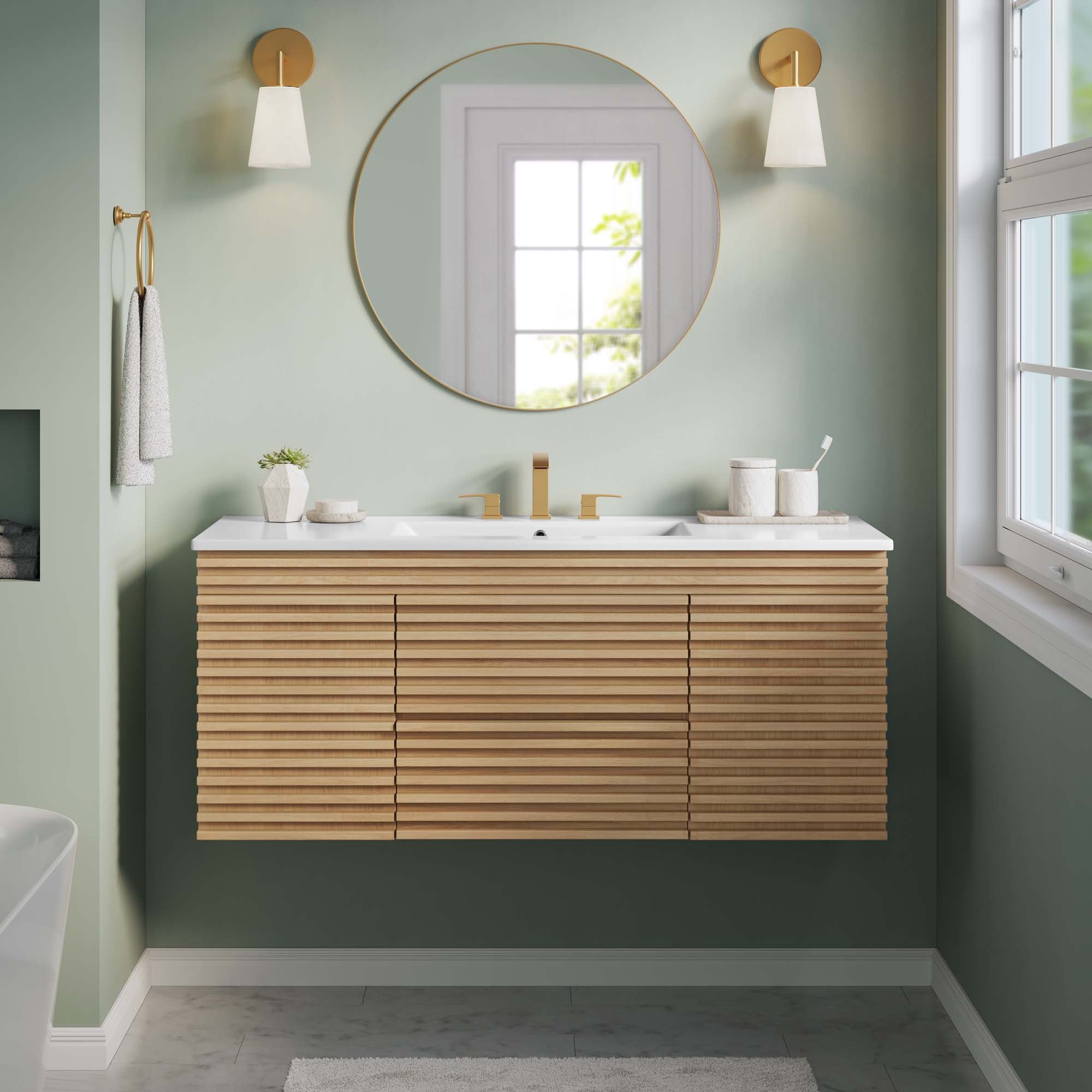 Render 48" Wall-Mount Bathroom Vanity - Oak White