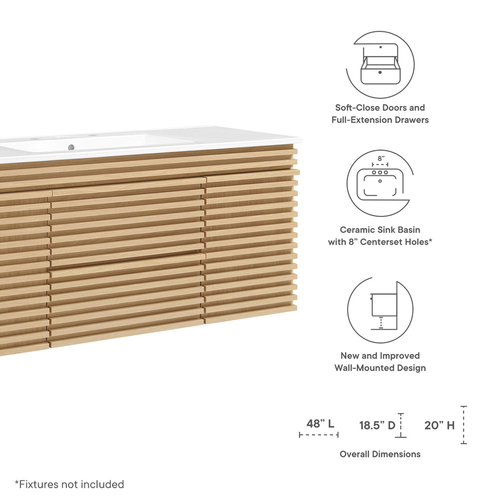 Render 48" Wall-Mount Bathroom Vanity - Oak White