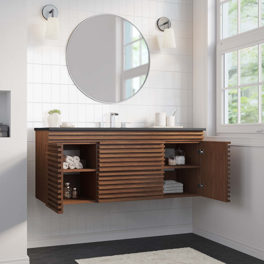 Render 48" Wall-Mount Bathroom Vanity - Walnut Black