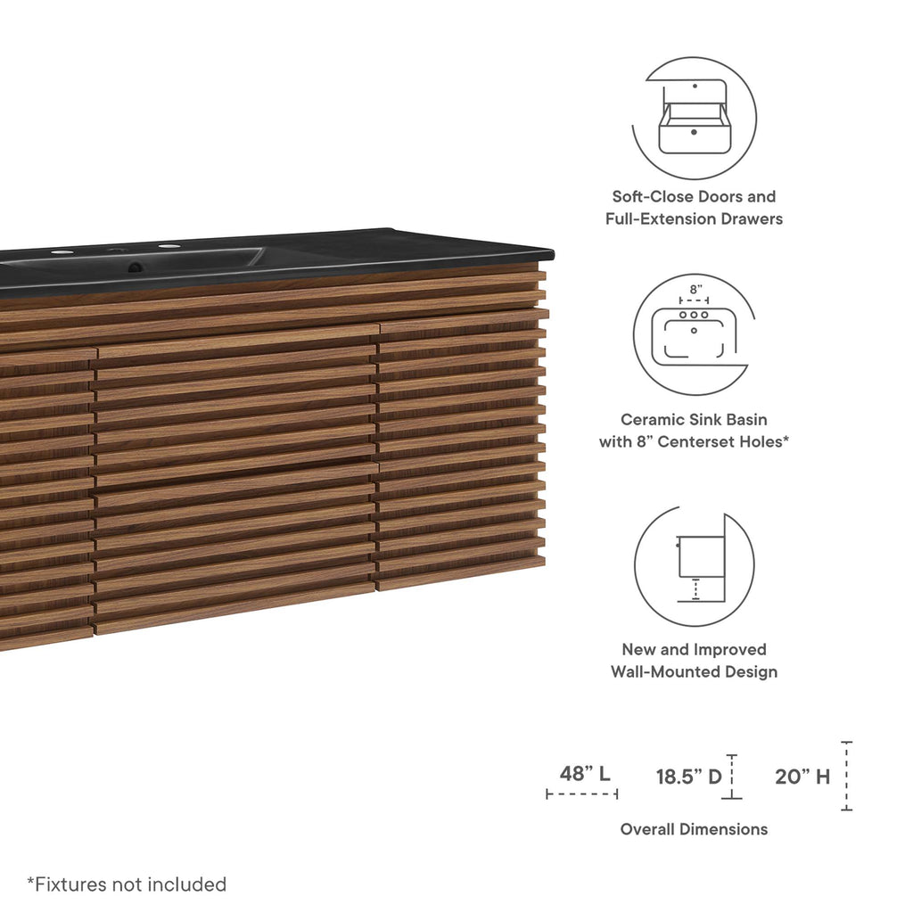 Render 48" Wall-Mount Bathroom Vanity - Walnut Black