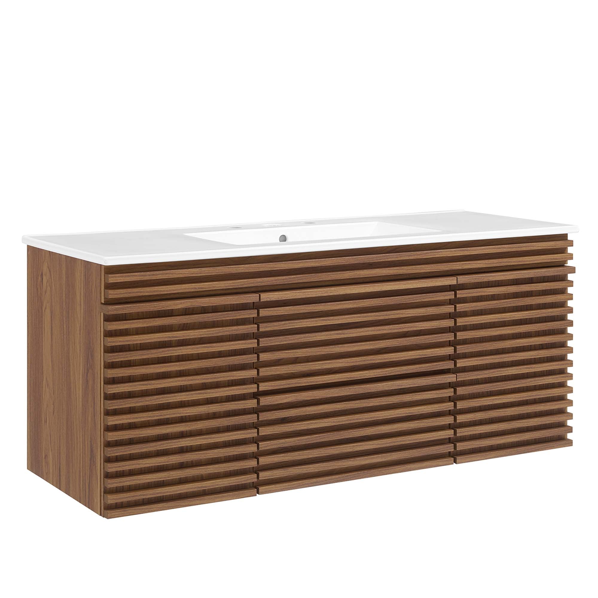 Render 48" Wall-Mount Bathroom Vanity - Walnut White
