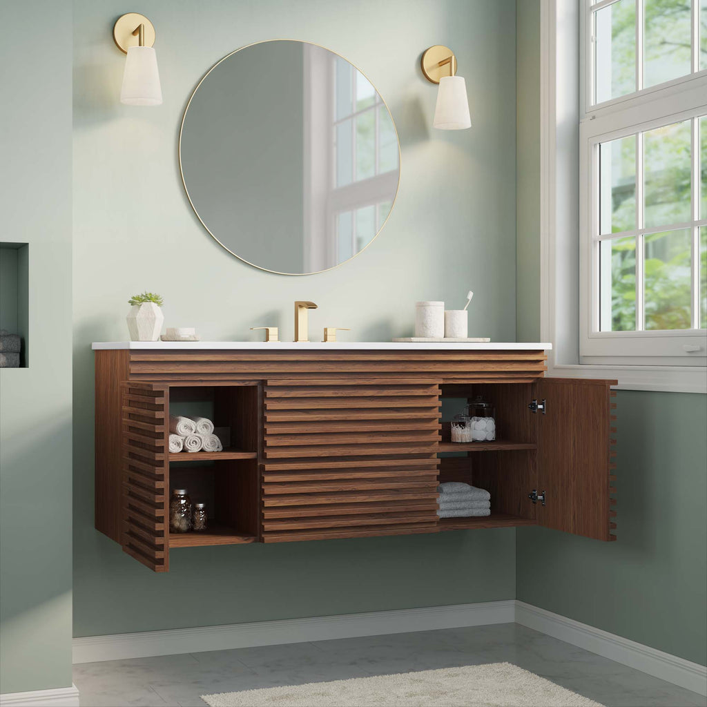 Render 48" Wall-Mount Bathroom Vanity - Walnut White