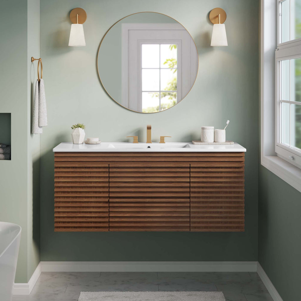 Render 48" Wall-Mount Bathroom Vanity - Walnut White