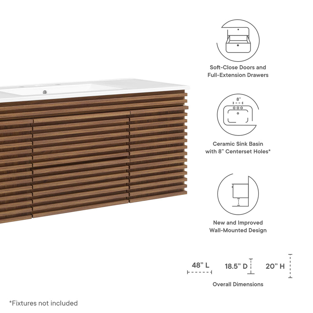 Render 48" Wall-Mount Bathroom Vanity - Walnut White