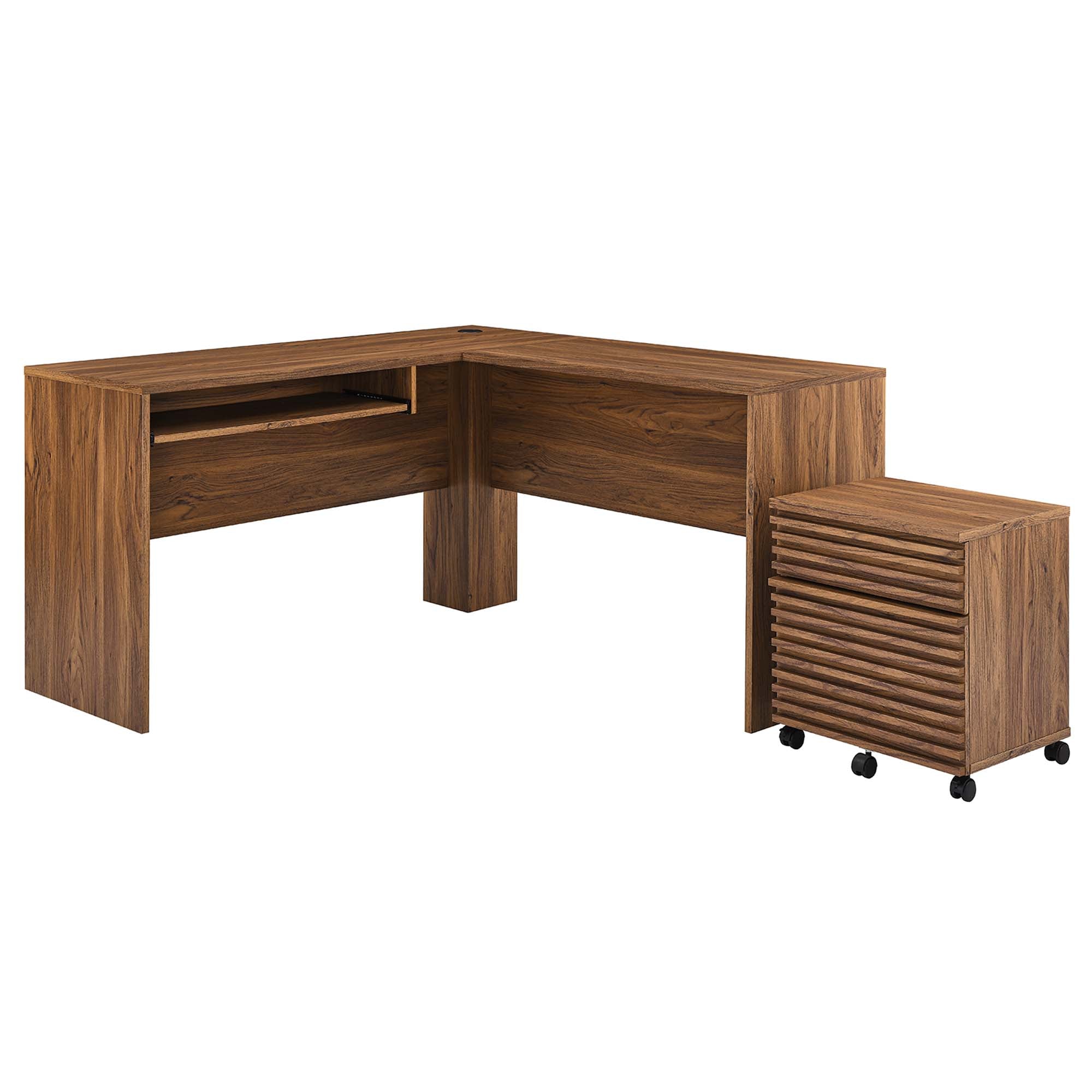 Render Wood Desk and File Cabinet Set - Walnut