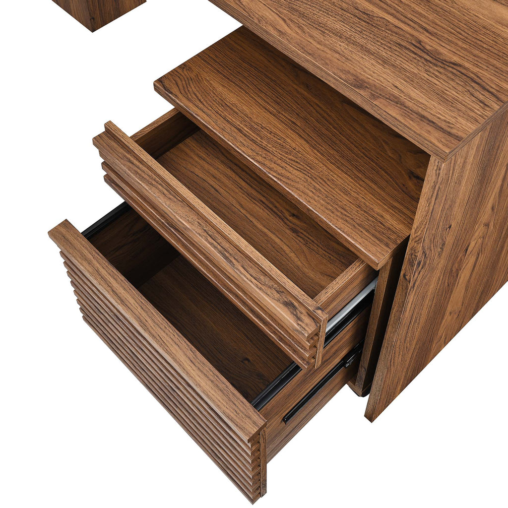 Render Wood Desk and File Cabinet Set - Walnut