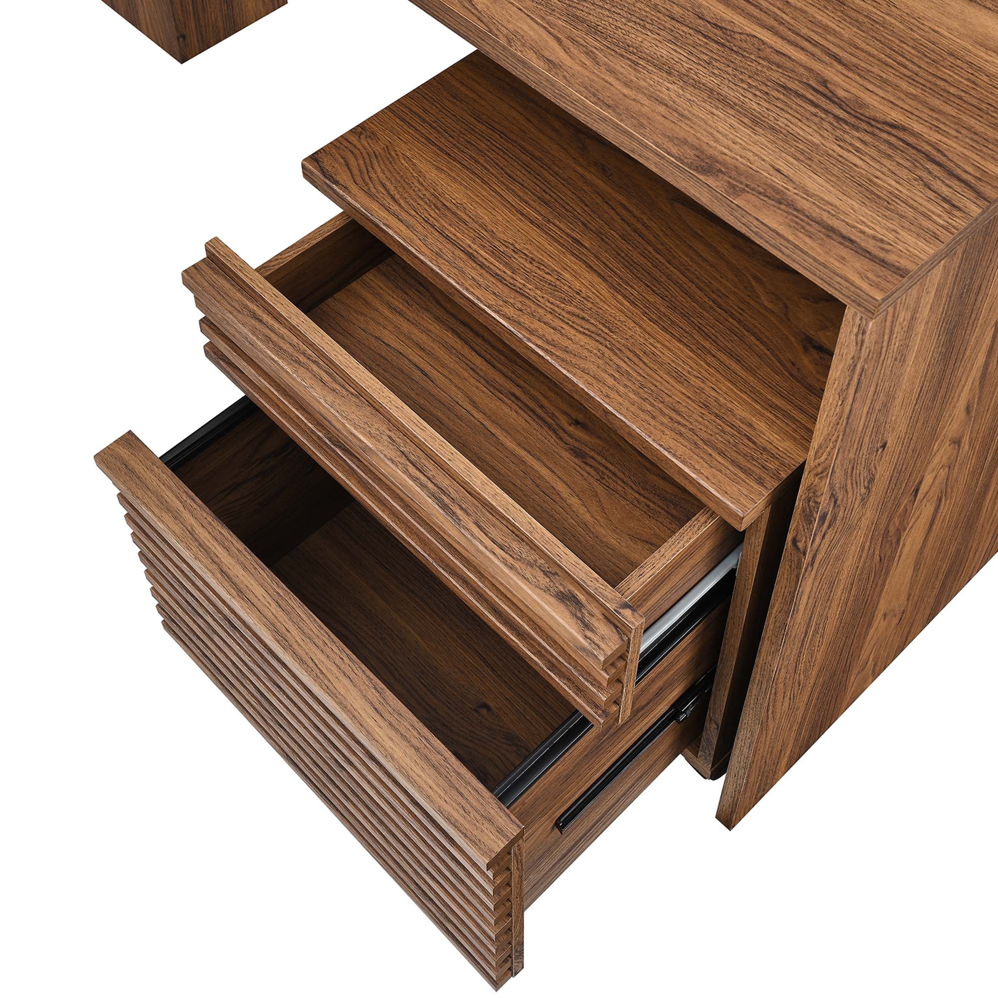 Render Wood Desk and File Cabinet Set - Walnut
