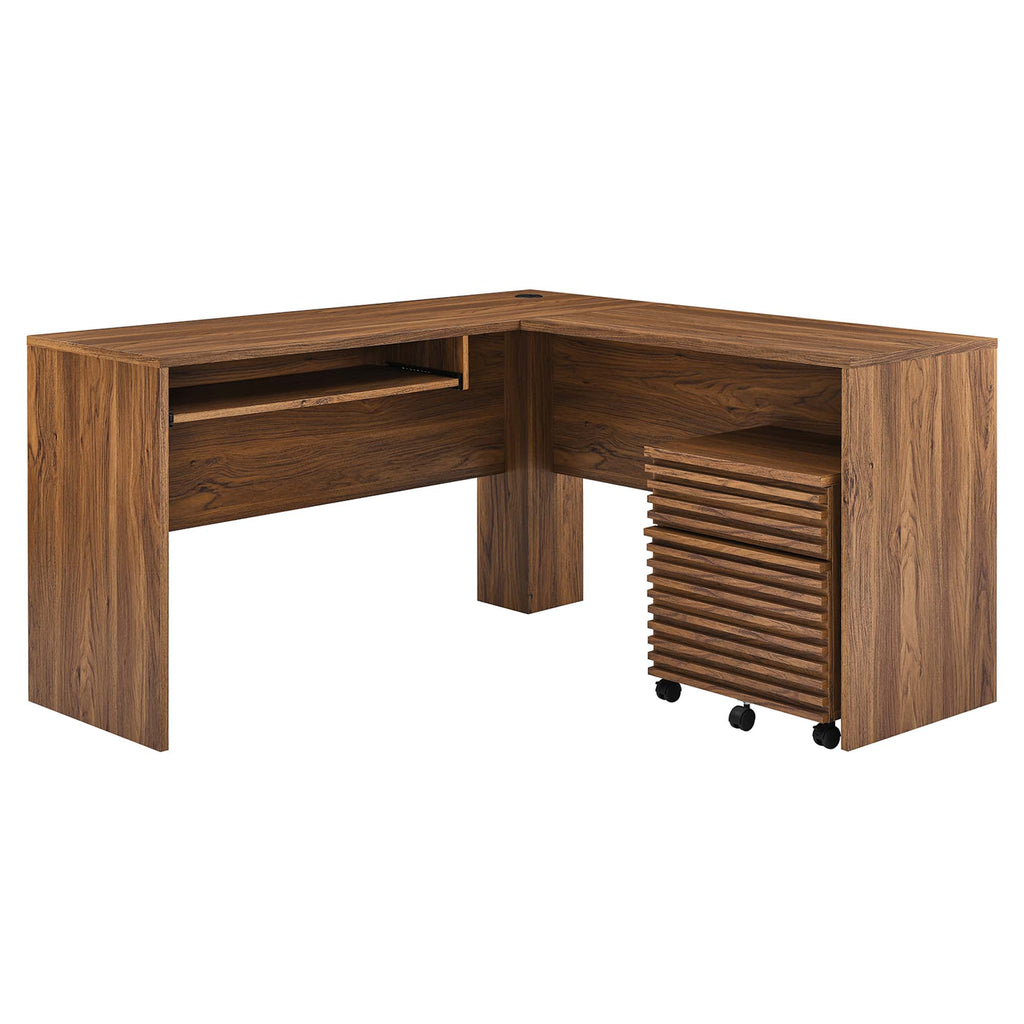Render Wood Desk and File Cabinet Set - Walnut