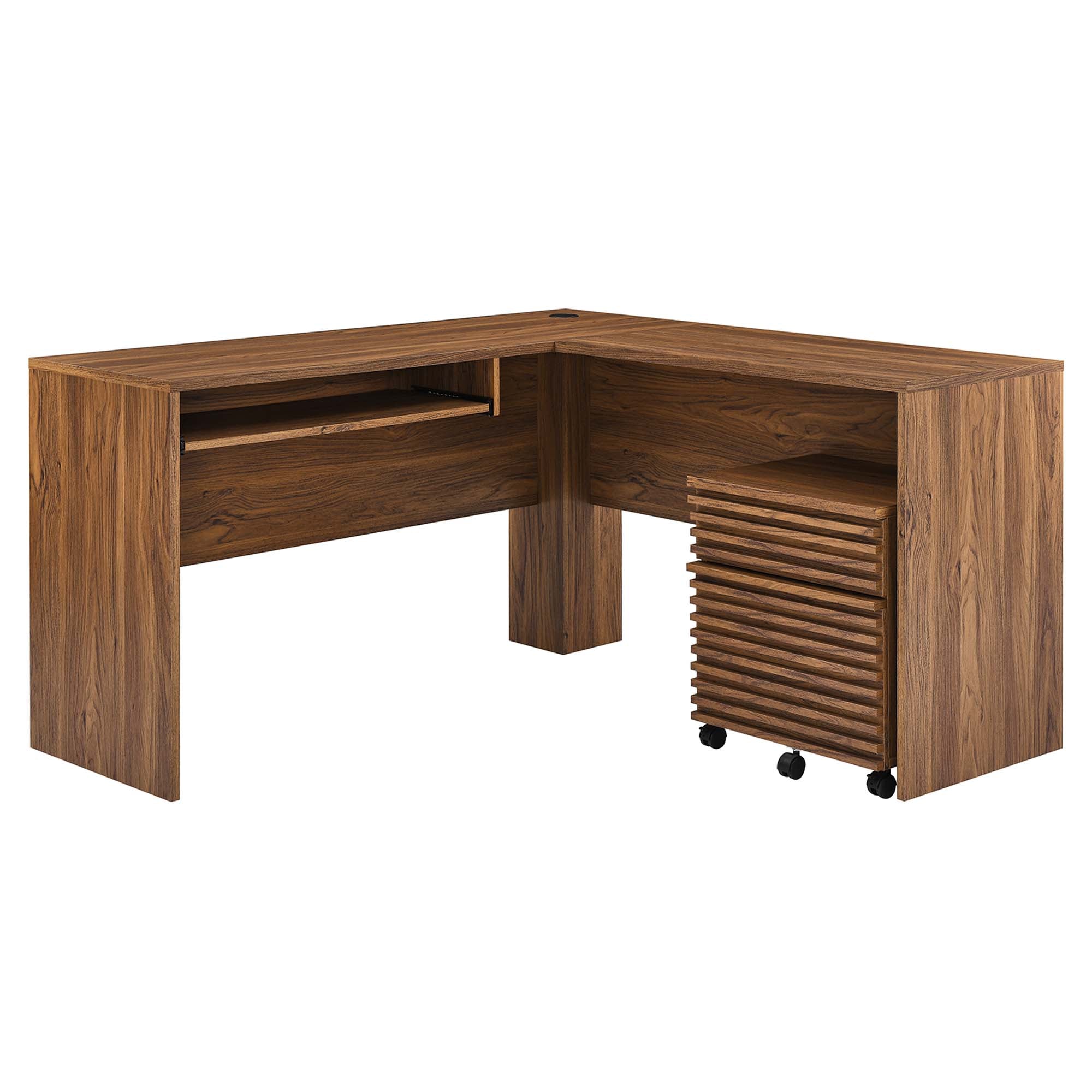 Render Wood Desk and File Cabinet Set - Walnut