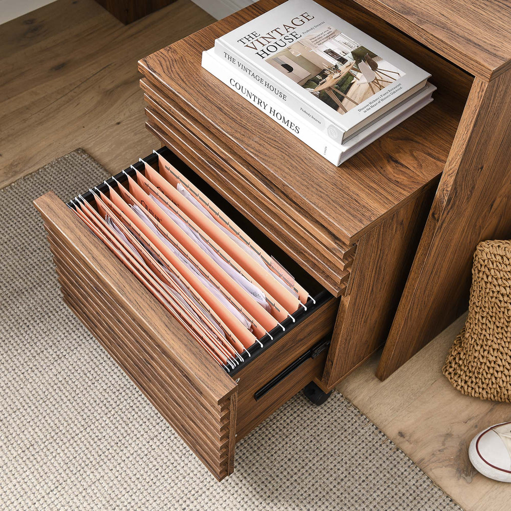 Render Wood Desk and File Cabinet Set - Walnut