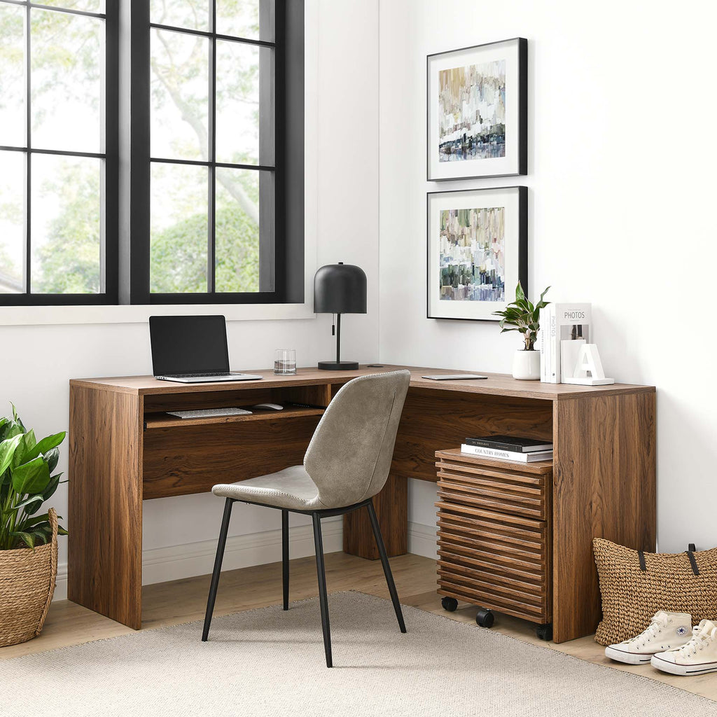 Render Wood Desk and File Cabinet Set - Walnut