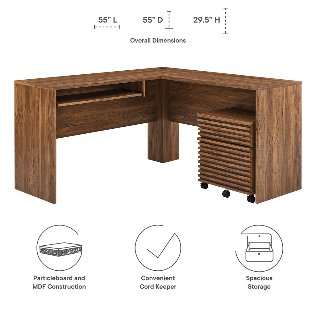Render Wood Desk and File Cabinet Set - Walnut