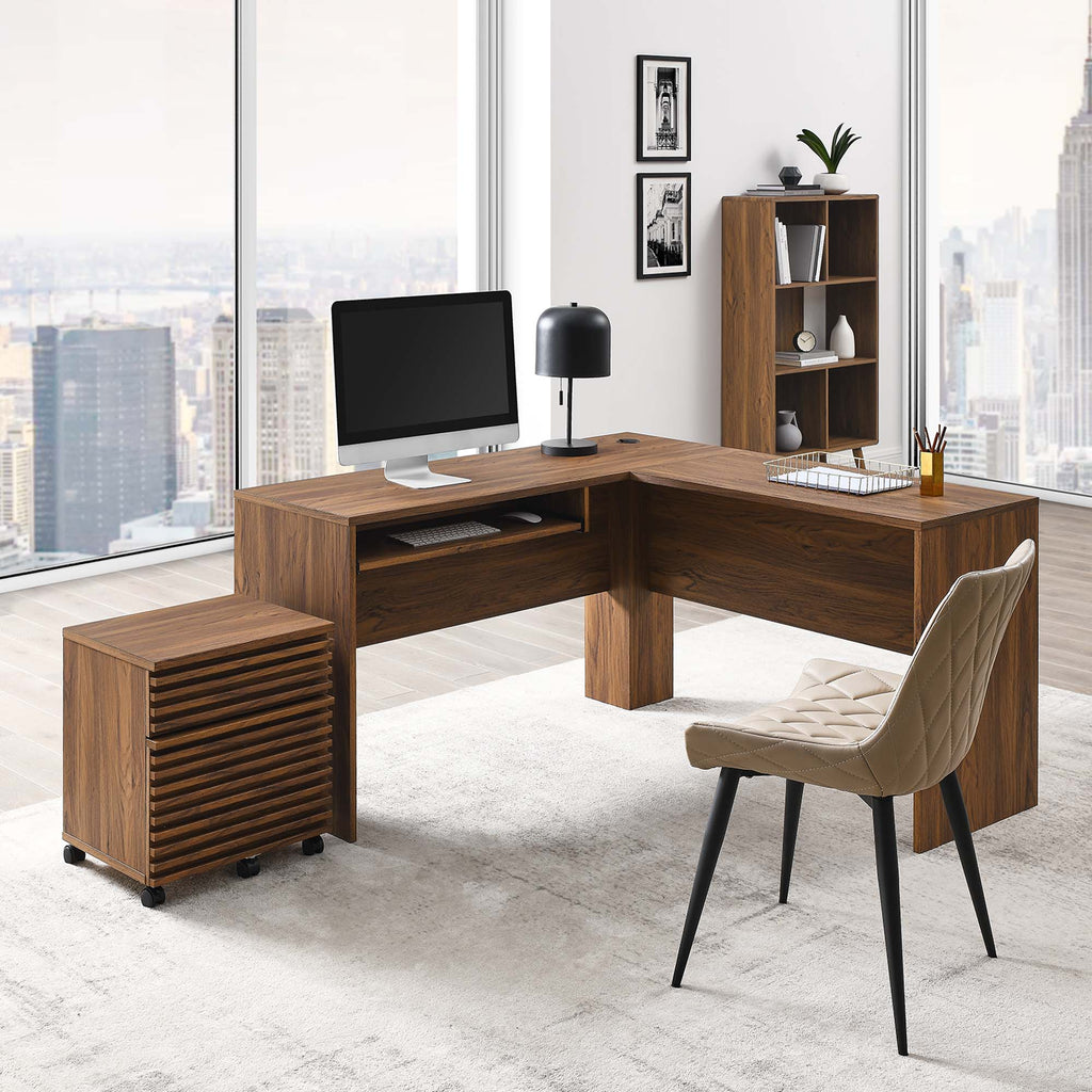 Render Wood Desk and File Cabinet Set - Walnut