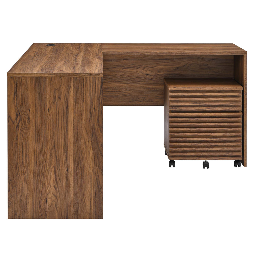 Render Wood Desk and File Cabinet Set - Walnut