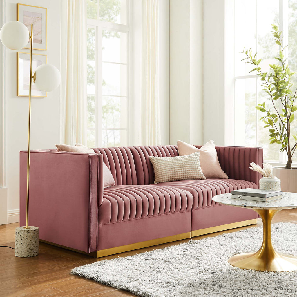 Sanguine Channel Tufted Performance Velvet Modular Sectional Sofa Loveseat - Dusty Rose
