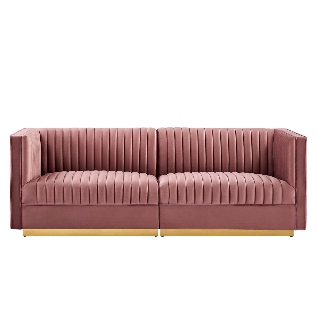 Sanguine Channel Tufted Performance Velvet Modular Sectional Sofa Loveseat - Dusty Rose