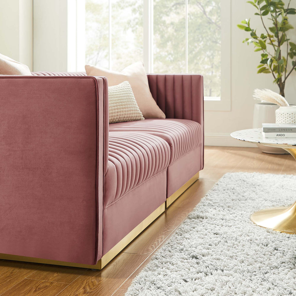 Sanguine Channel Tufted Performance Velvet Modular Sectional Sofa Loveseat - Dusty Rose