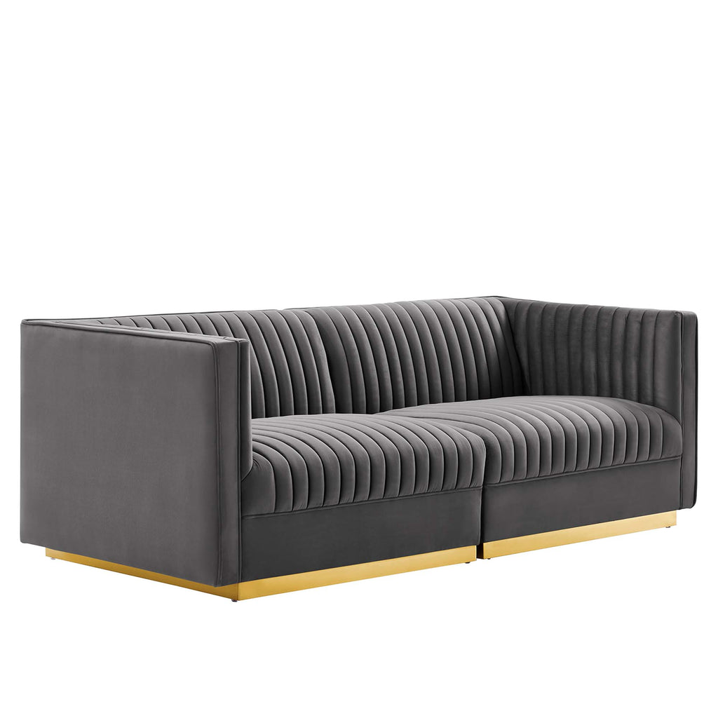 Sanguine Channel Tufted Performance Velvet Modular Sectional Sofa Loveseat - Gray