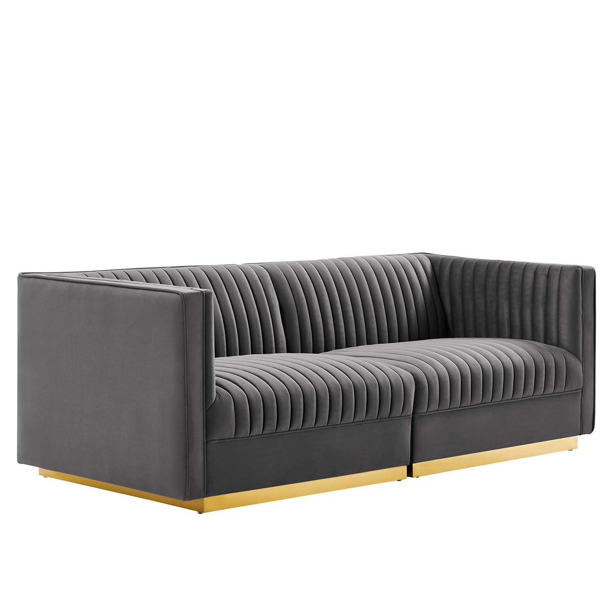 Sanguine Channel Tufted Performance Velvet Modular Sectional Sofa Loveseat - Gray