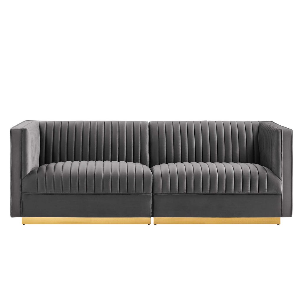Sanguine Channel Tufted Performance Velvet Modular Sectional Sofa Loveseat - Gray