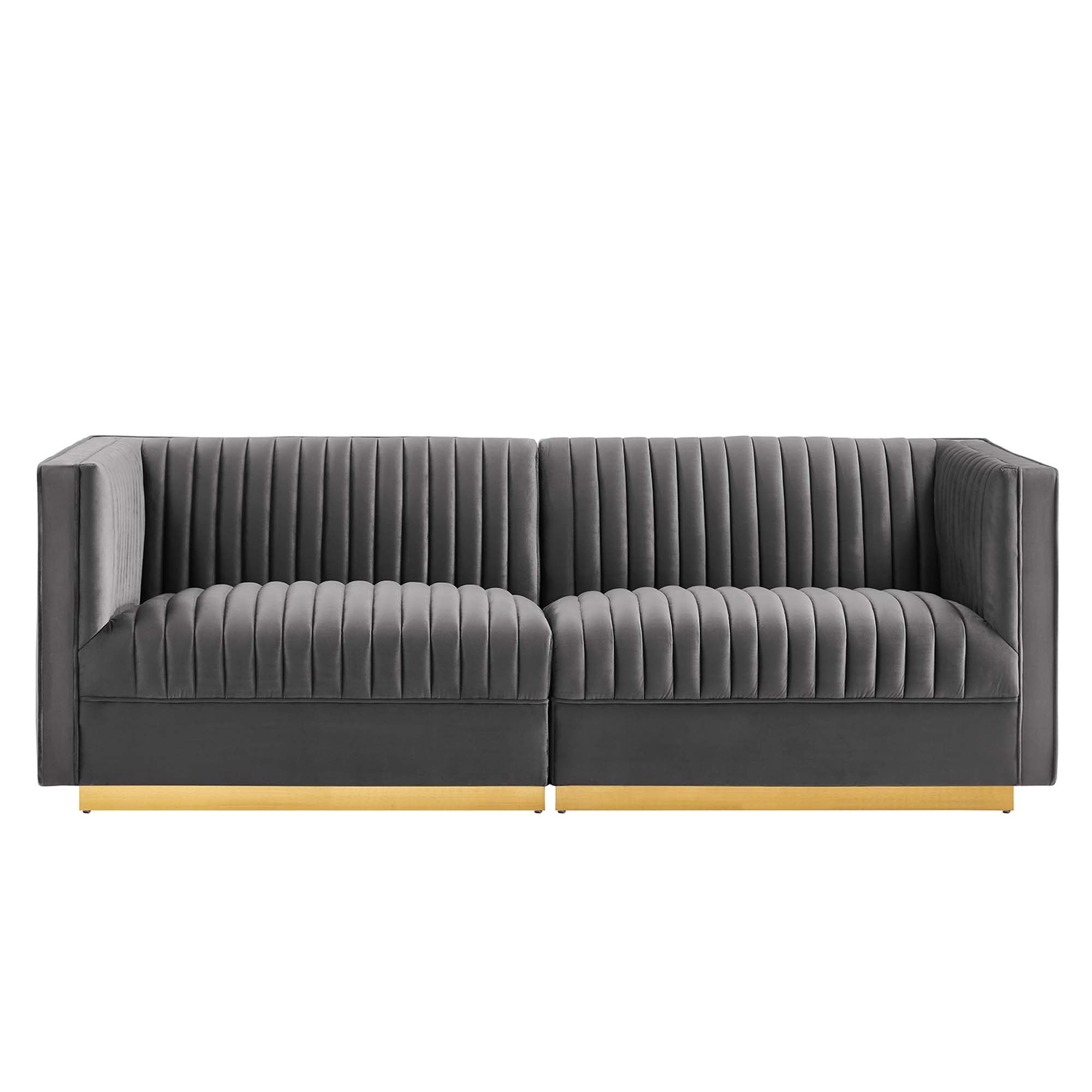 Sanguine Channel Tufted Performance Velvet Modular Sectional Sofa Loveseat - Gray