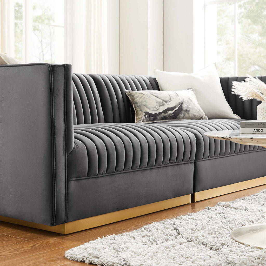 Sanguine Channel Tufted Performance Velvet Modular Sectional Sofa Loveseat - Gray