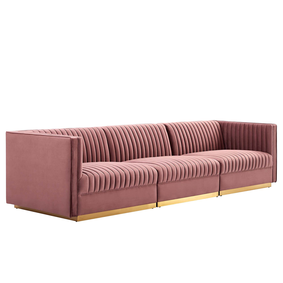 Sanguine Channel Tufted Performance Velvet 3-Seat Modular Sectional Sofa - Dusty Rose