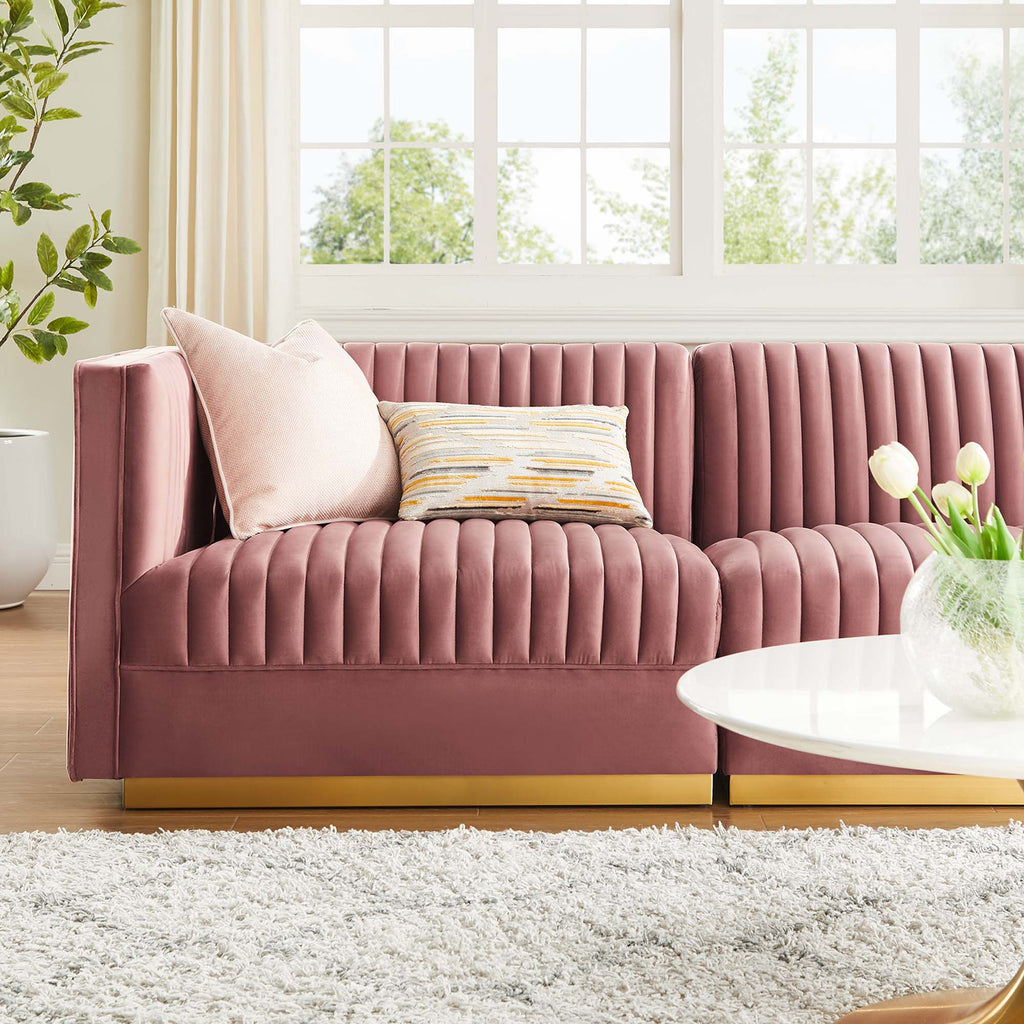 Sanguine Channel Tufted Performance Velvet 3-Seat Modular Sectional Sofa - Dusty Rose