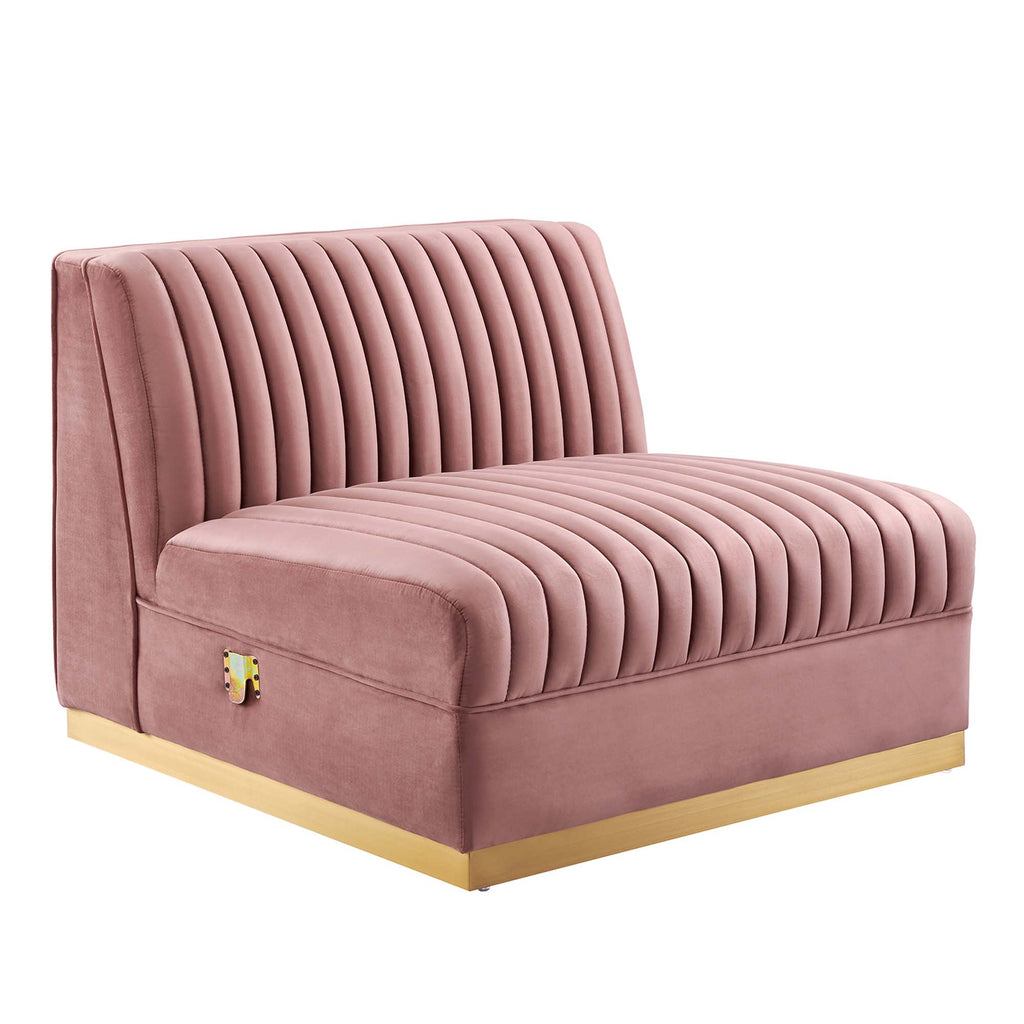 Sanguine Channel Tufted Performance Velvet 3-Seat Modular Sectional Sofa - Dusty Rose
