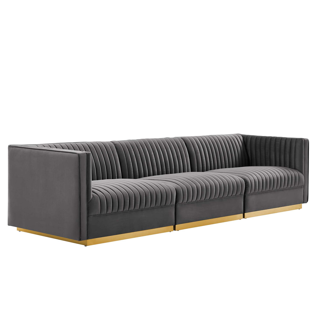Sanguine Channel Tufted Performance Velvet 3-Seat Modular Sectional Sofa - Gray