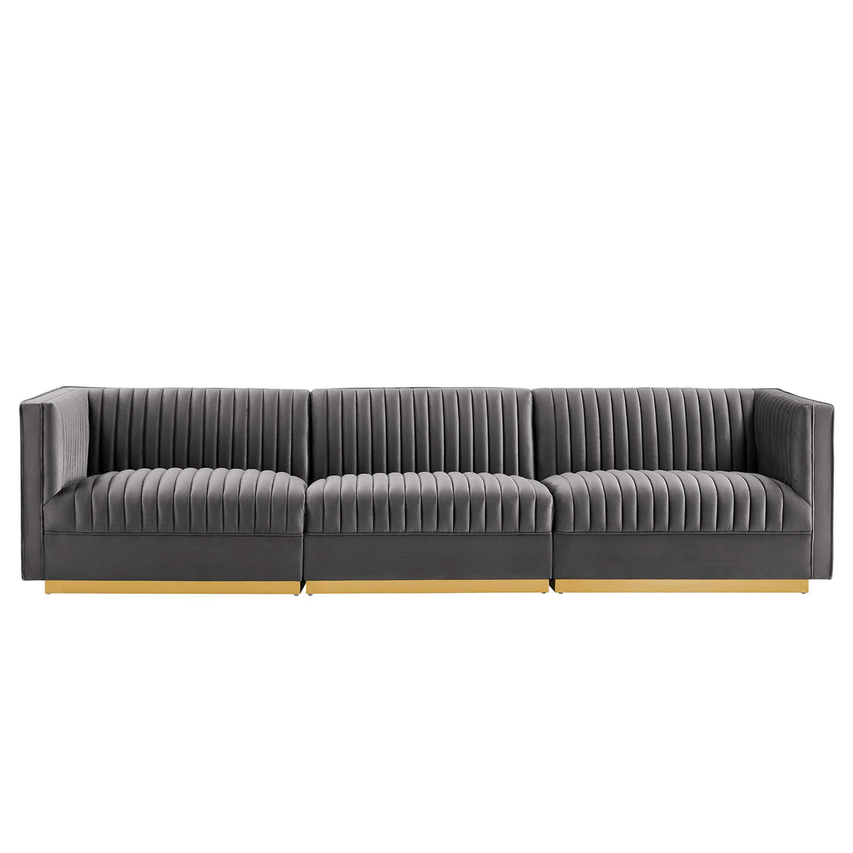 Sanguine Channel Tufted Performance Velvet 3-Seat Modular Sectional Sofa - Gray