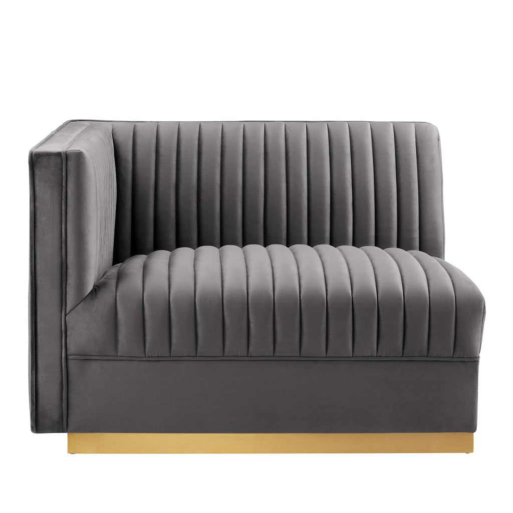 Sanguine Channel Tufted Performance Velvet 3-Seat Modular Sectional Sofa - Gray