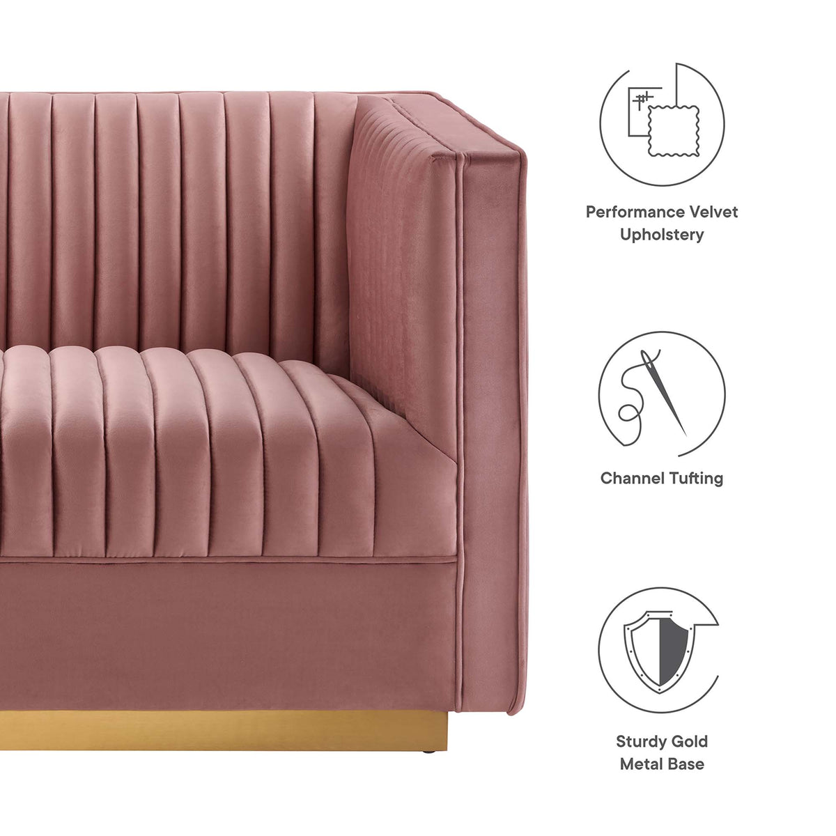 Sanguine 4-Piece Channel Tufted Performance Velvet Modular Sectional Sofa - Dusty Rose