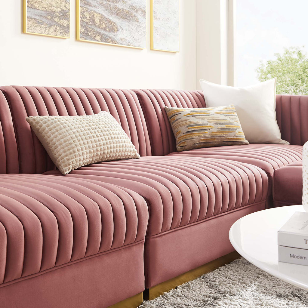 Sanguine 4-Piece Channel Tufted Performance Velvet Modular Sectional Sofa - Dusty Rose
