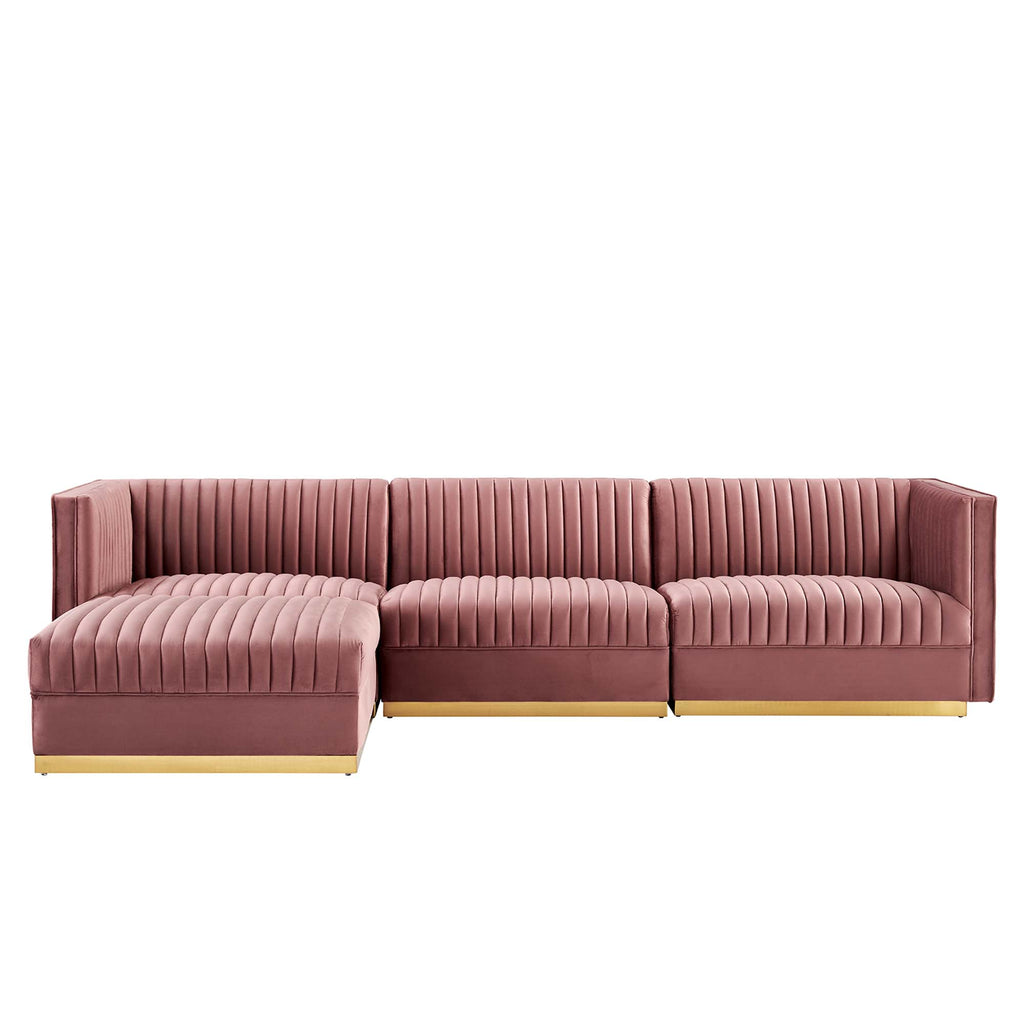 Sanguine 4-Piece Channel Tufted Performance Velvet Modular Sectional Sofa - Dusty Rose