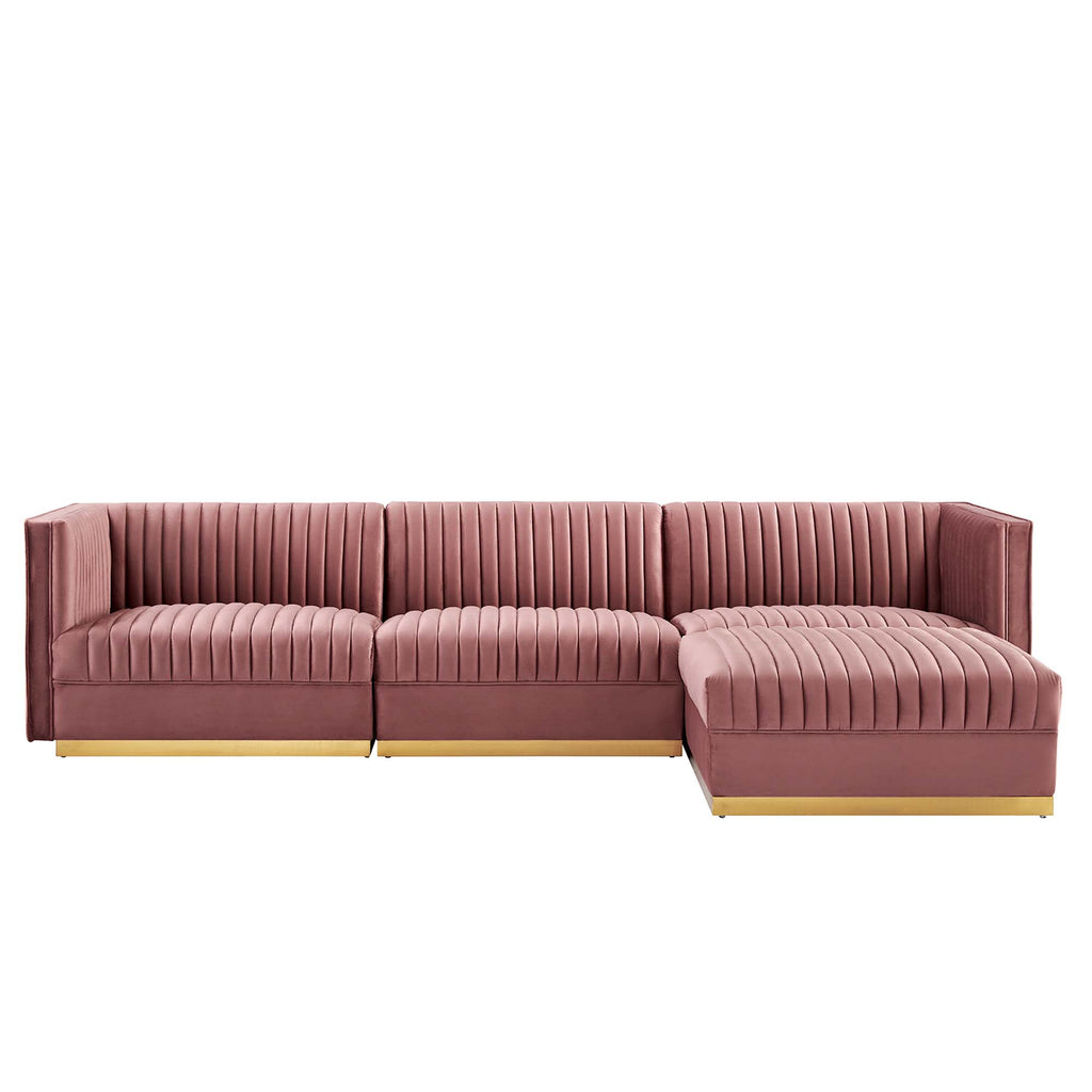 Sanguine 4-Piece Channel Tufted Performance Velvet Modular Sectional Sofa - Dusty Rose