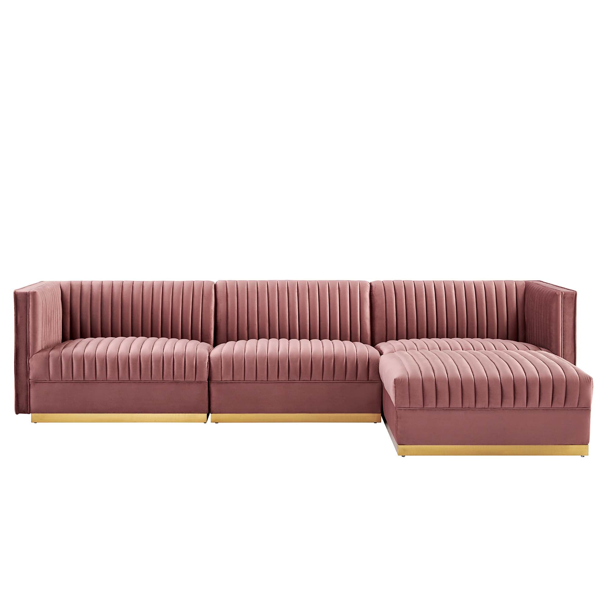 Sanguine 4-Piece Channel Tufted Performance Velvet Modular Sectional Sofa - Dusty Rose
