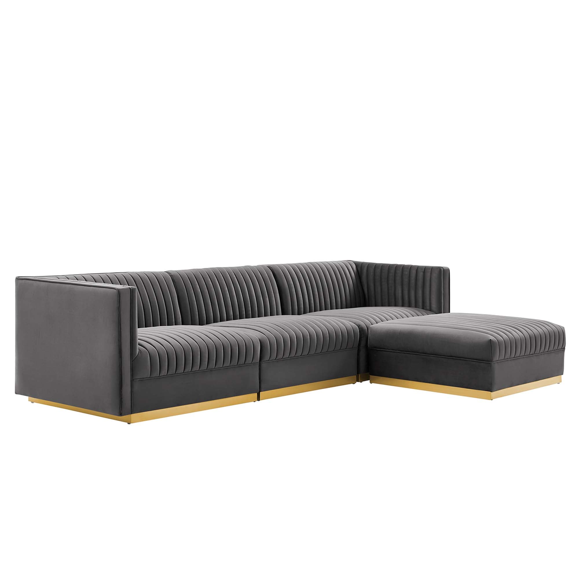 Sanguine 4-Piece Channel Tufted Performance Velvet Modular Sectional Sofa - Gray