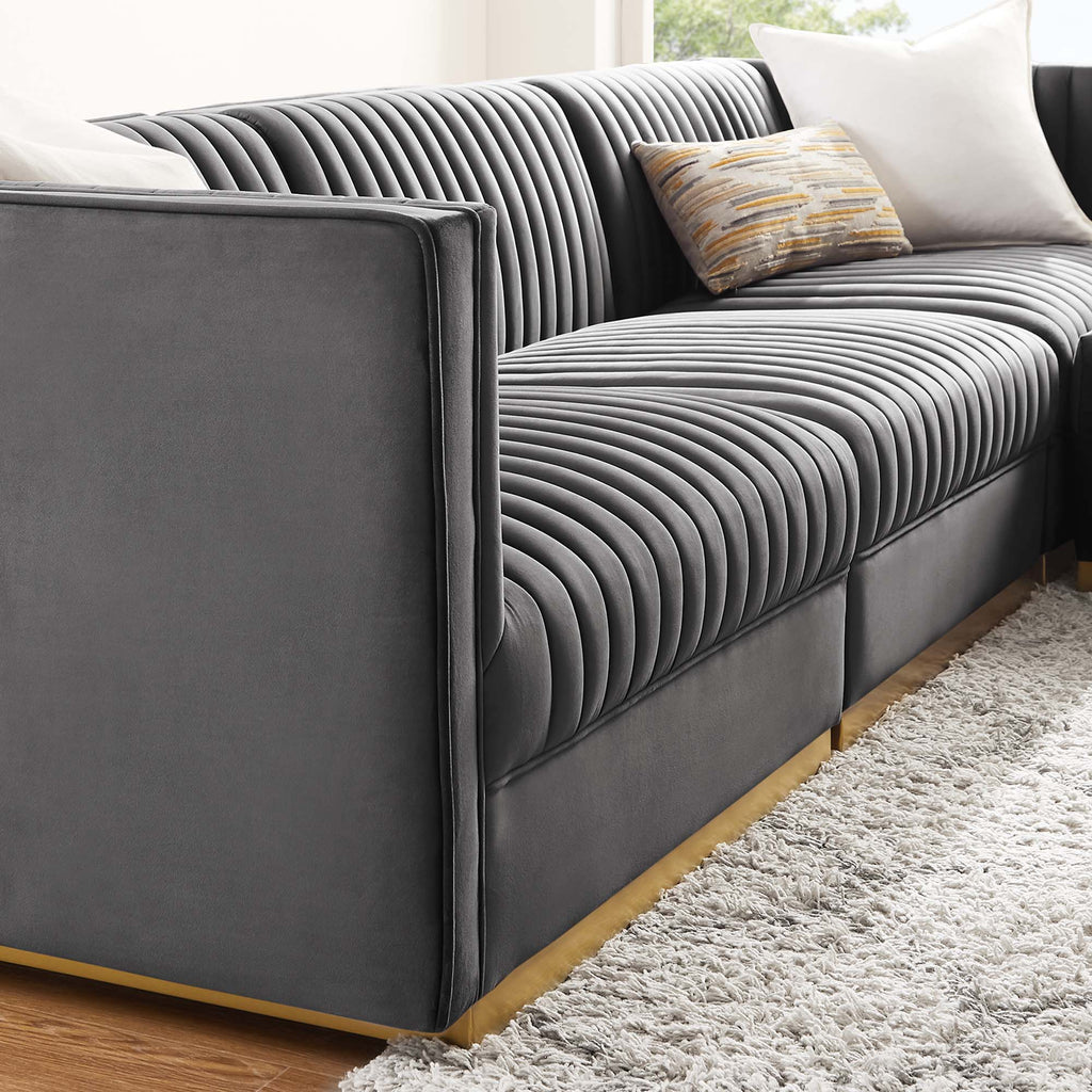 Sanguine 4-Piece Channel Tufted Performance Velvet Modular Sectional Sofa - Gray