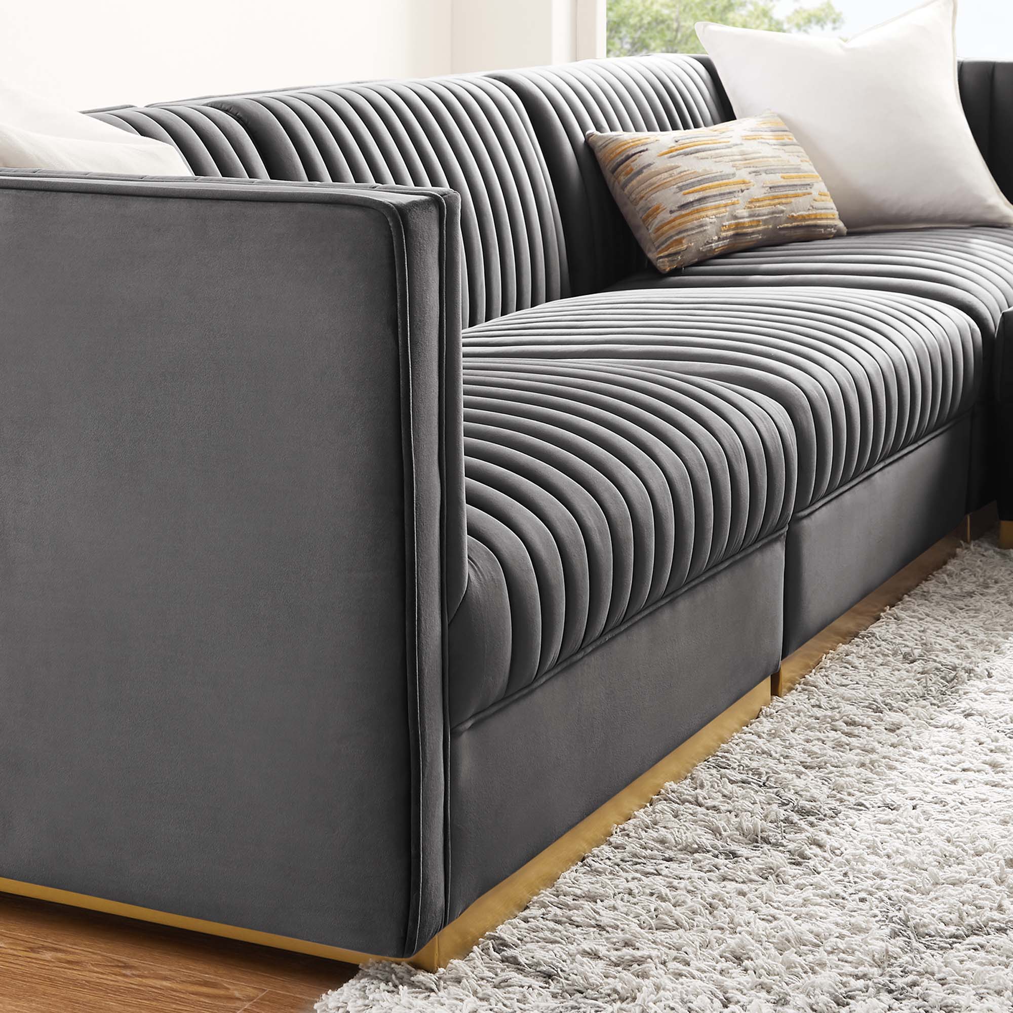 Sanguine 4-Piece Channel Tufted Performance Velvet Modular Sectional Sofa - Gray